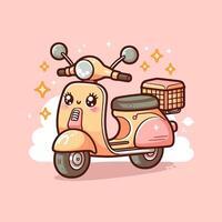 schattig scooter fiets vector illustratie, een tekenfilm karakter Aan een scooter.