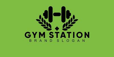 Sportschool station logo met barble vorm en Gezondheid symbool vector