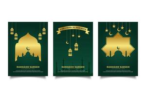 reeks van goud modern Islamitisch Ramadan kareem groet kaart sjabloon ontwerp vector