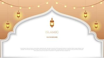 Islamitisch achtergrond lantaarn, lampen en poort in wit en goud kleur. vector illustratie