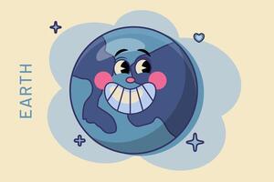 tekenfilm aarde glimlach icoon in grappig woord glimlach stijl vector