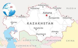 Kazachstan kaart met hoofdstad astana, meest belangrijk steden en nationaal borders vector