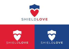 minimalistische schild liefde logo ontwerp vector sjabloon. bewaker en liefde vector