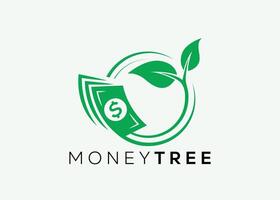 minimalistische geld boom logo ontwerp vector sjabloon. geld toenemen investering voor bedrijf financiën logo. geld investering logo