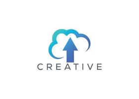 creatief en minimaal abstract wolk pijl logo vector sjabloon. abstract modern wolk met pijl logo. wolk uploaden pijl