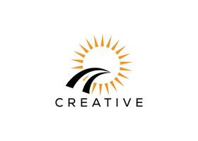 minimalistische weg en zon vector logo ontwerp sjabloon. creatief modern zon weg logo