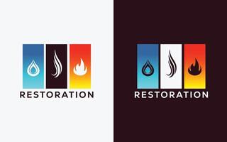 minimalistische restauratie bedrijf vector logo voor brand vlam , laten vallen en rook. modern kleurrijk brand vlam , laten vallen en rook vector logo. water, rook, kam, engels logo