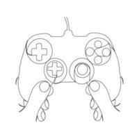 doorlopend lijn tekening van handen met spel controleur joysticks of gamepads vector kunst illustratie