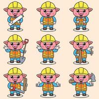 schattig varken bouw aannemer illustratie. vector illustratie van een schattig gebouw voorman varken . schattig varken bouw arbeider tekenfilm. vlak tekenfilm stijl.