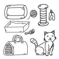 reeks van kat en huisdier accessoires tekening. reeks van huisdieren winkel en veterinair tekening. vector