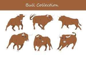 stier tekenfilm vector illustratie. schattig stier in verschillend poses en acties.