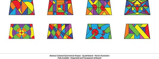 reeks van vierhoek vormen. regenboog kleuren. abstract gekleurde meetkundig vormen - vierhoek- vector illustratie. modern muur kunst.speels meetkundig vormen creëren een zin van beweging.