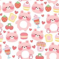 naadloos patroon van schattig konijn pastel met icoon Aan wit achtergrond.knaagdier dier tekenfilm ontwerp. aardbei, kers, ijs room,hart,cake,brood,jam.baby kleding.bunny.kawaii.vector.illustratie. vector