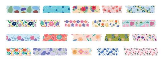 verzameling van washi banden. kleurrijk plakboek stroken, kleverig etiketten en decoratief plakband. grens elementen, papier sticker. vector
