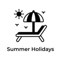 strand bed met paraplu tonen concept icoon van zomer vakantie, zomer vakanties vector