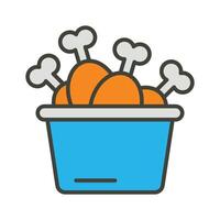 gebakken kip poten in emmer, snel voedsel concept vector, drumstokken icoon vector