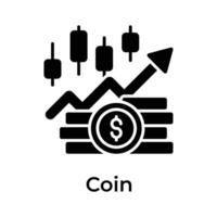 valuta munten met kandelaar tabel tonen concept icoon van geld groei, handel vector