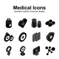 krijgen uw houden Aan deze mooi ontworpen medisch en gezondheidszorg isometrische pictogrammen vector