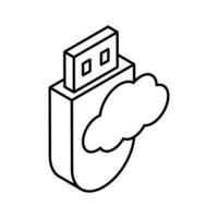 een isometrische icoon van wolk USB in modieus stijl, klaar naar gebruik en downloaden vector
