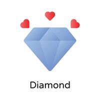een mooi diamant steen met hart, modieus icoon van diamant vector