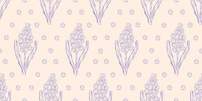 naadloos patroon met hyacinten. voorjaar achtergrond. verpakking ontwerp, textiel in retro rustiek stijl. vector illustratie
