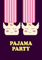 pyjama- partij poster uitnodiging. voeten in eenhoorn slippers. themed vrijgezellin partij, slaapfeestje feest. vector illustratie