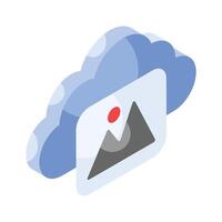 wolk met beeld concept isometrische icoon van beeld back-up, wolk berekenen vector ontwerp