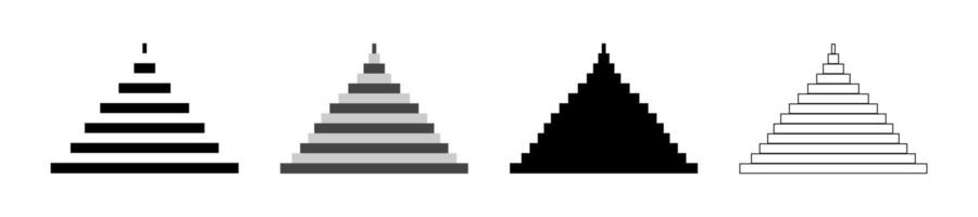 reeks van vier gemakkelijk monochroom piramides. horizontaal rechthoeken vormen een piramide. silhouet, schets. driehoeken. gemakkelijk meetkundig ontwerp. minimalistische grafisch. vector Aan wit backdrop