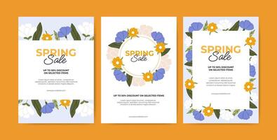 posters met bloeiend bloemen vector