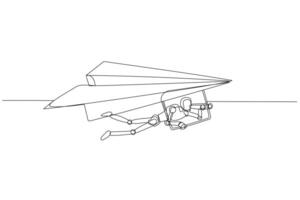 tekenfilm van vector robot chatbot, ai in wetenschap en bedrijf vliegend papier vliegtuig naar zien toekomst