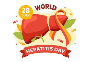 wereld hepatitis dag vector illustratie Aan 28 juli van geduldig ziek lever, kanker en cirrhosis in gezondheidszorg vlak tekenfilm achtergrond ontwerp