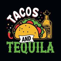 taco's en tequila - cinco de mayo typografie t shirt, vector, en afdrukken sjabloon vector