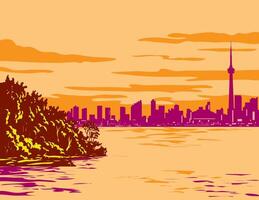 Toronto horizon bekeken van Toronto eiland park Aan meer Ontario Canada wpa poster kunst vector
