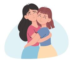 vriendinnetjes knuffelen, vriendelijk knuffel, zorgzaam, illustratie geïsoleerd Aan wit vector