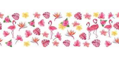 tropisch waterverf naadloos patroon met flamingo en tropisch bloemen. vector