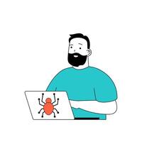 programmering concept met tekenfilm mensen in vlak ontwerp voor web. Mens werken in veiligheid, vechten hacker aanvallen en vaststelling bugs. vector illustratie voor sociaal media banier, afzet materiaal.