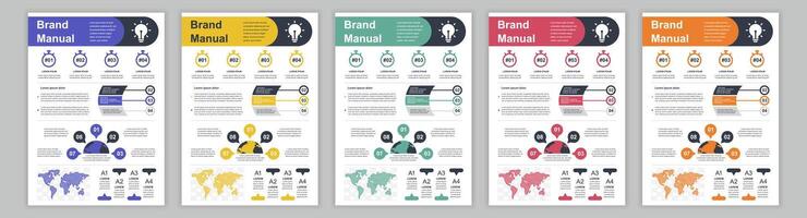 din a3 bedrijf merk handleiding Sjablonen set. bedrijf identiteit brochure bladzijde met infographic financieel gegevens. afzet Onderzoek, en reclame bieden. vector lay-out ontwerp voor poster, omslag, brochure