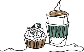 lineair en koffie vector illustratie geïsoleerd Aan wit achtergrond.divers koffie drankjes latte, cappuccino, espresso. uit de vrije hand illustratie. koffie illustratie voor uw logo. cupcakes en koffie