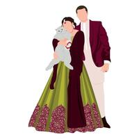 vector schattig Indisch paar tekenfilm in traditioneel jurk poseren voor bruiloft uitnodiging kaart ontwerp