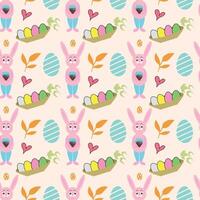 Pasen naadloos patroon met konijn, eieren, taart en wilg takken, vector illustratie Aan wit achtergrond. Pasen taart, konijn, versierd eieren en wilg takken - naadloos patroon
