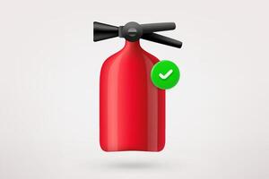 rood brand brandblusser met groen vinkje. 3d vector icoon