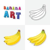 banaan kunst schetsen, kleuren bladzijde, vlak en realistisch banaan fruit illustratie voor kinderen vector