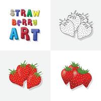 aardbei kunst schetsen, kleuren bladzijde, vlak en realistisch aardbei fruit illustratie voor kinderen vector