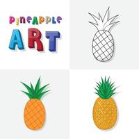 ananas kunst schetsen, kleuren bladzijde, vlak en realistisch ananas fruit illustratie voor kinderen vector