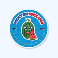 watermeloen plak zomer fruit realistisch etiket en sticker of insigne sjabloon voor verpakking vector illustratie