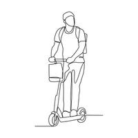 een doorlopend lijn tekening van de mensen gebruik makend van scooter voor gaan naar kantoor vector illustratie. illustratie scooters zijn alternatief vervoer met gemakkelijk lineair stijl vector concept ontwerp.