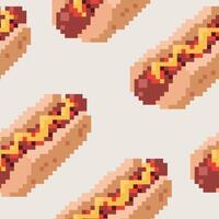 heerlijk hotdog tekenfilm pixel patroon vector