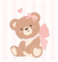 schattig coquette teddy beer met roze lint boog aanbiddelijk illustratie vector