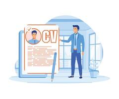 baan werving werkwijze, zoeken baan kandidaat en lezing CV. karakter toepassen voor werk positie. vlak vector modern illustratie