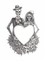 skelet geliefden paar Valentijn dag voor lay-out ontwerp door hand- tekening Aan papier. vector